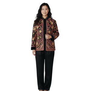 NWT Black velvet embroidered jacket w/ floral motif in warm rich colors Sml pet